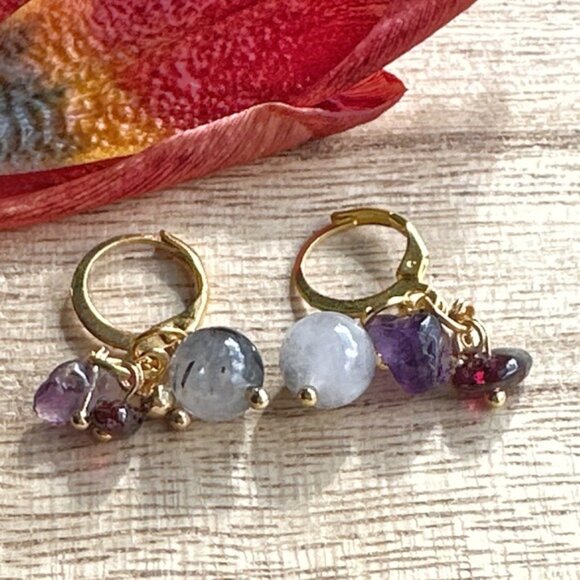 Gemstones colorful charms vintage style earrings - Picture 2 of 2